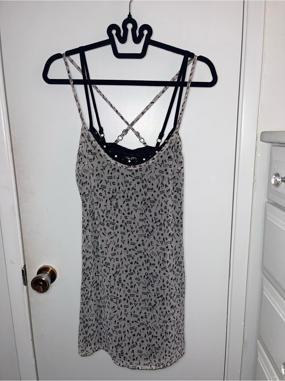 EUC GUESS Black Patterned Slip Dress with Strappy Back